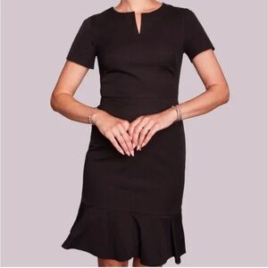 Like New Banana Republic Black Ruffle Bottom Midi Dress Short Sleeve Size 2